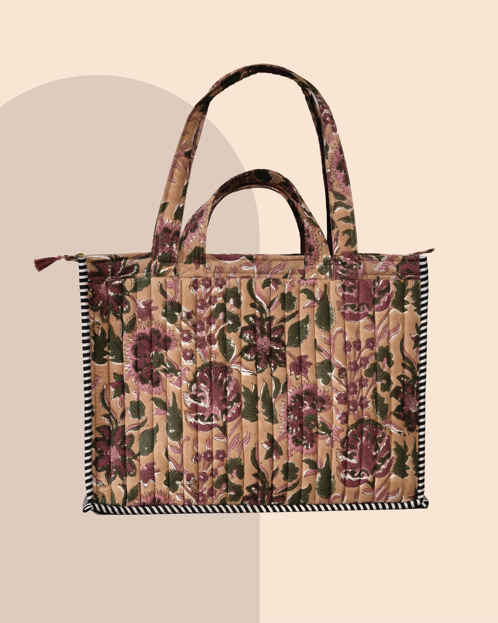 Plum Fiction - Handblock Printed Quilted Tote Bag