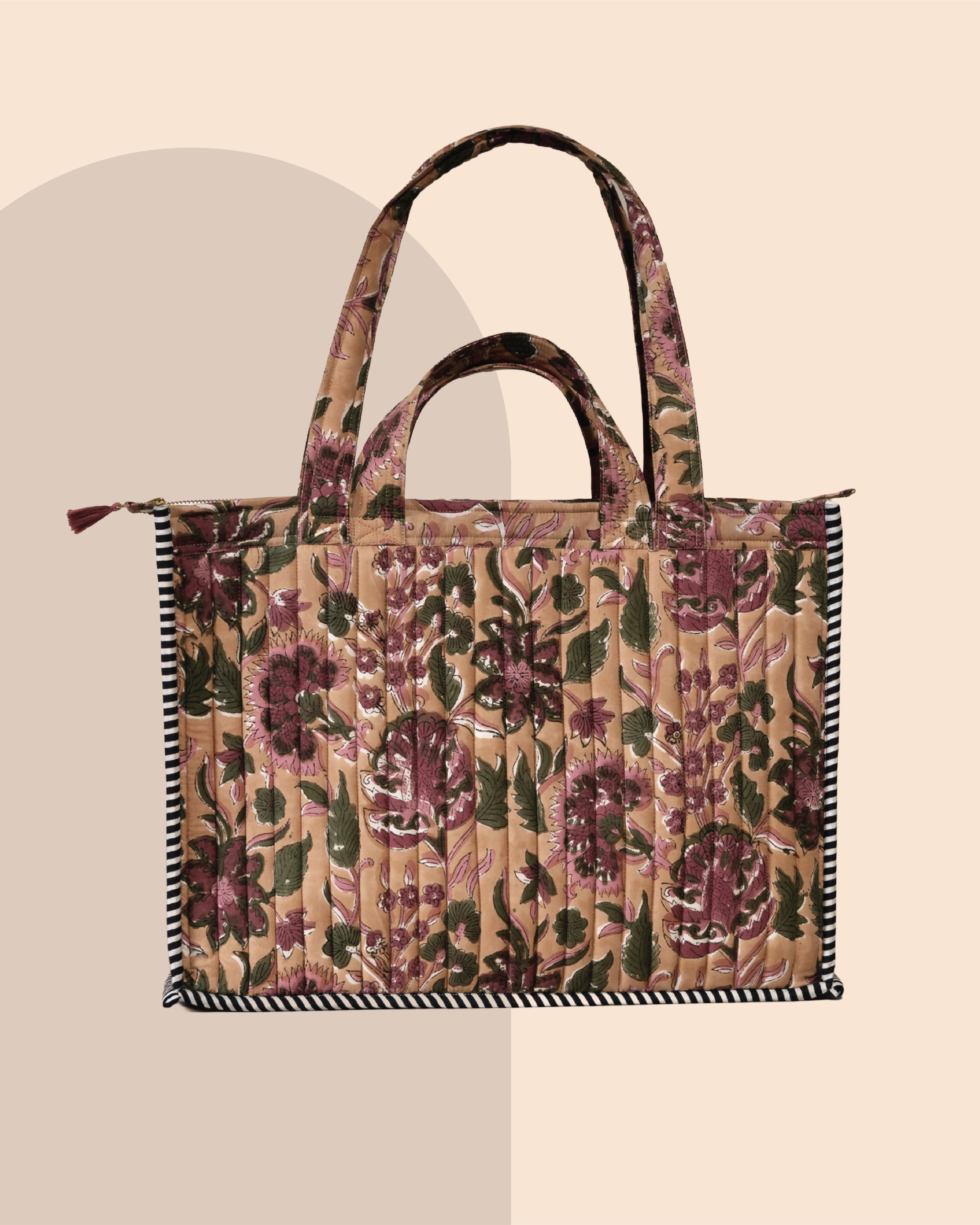 Plum Fiction - Handblock Printed Quilted Tote Bag