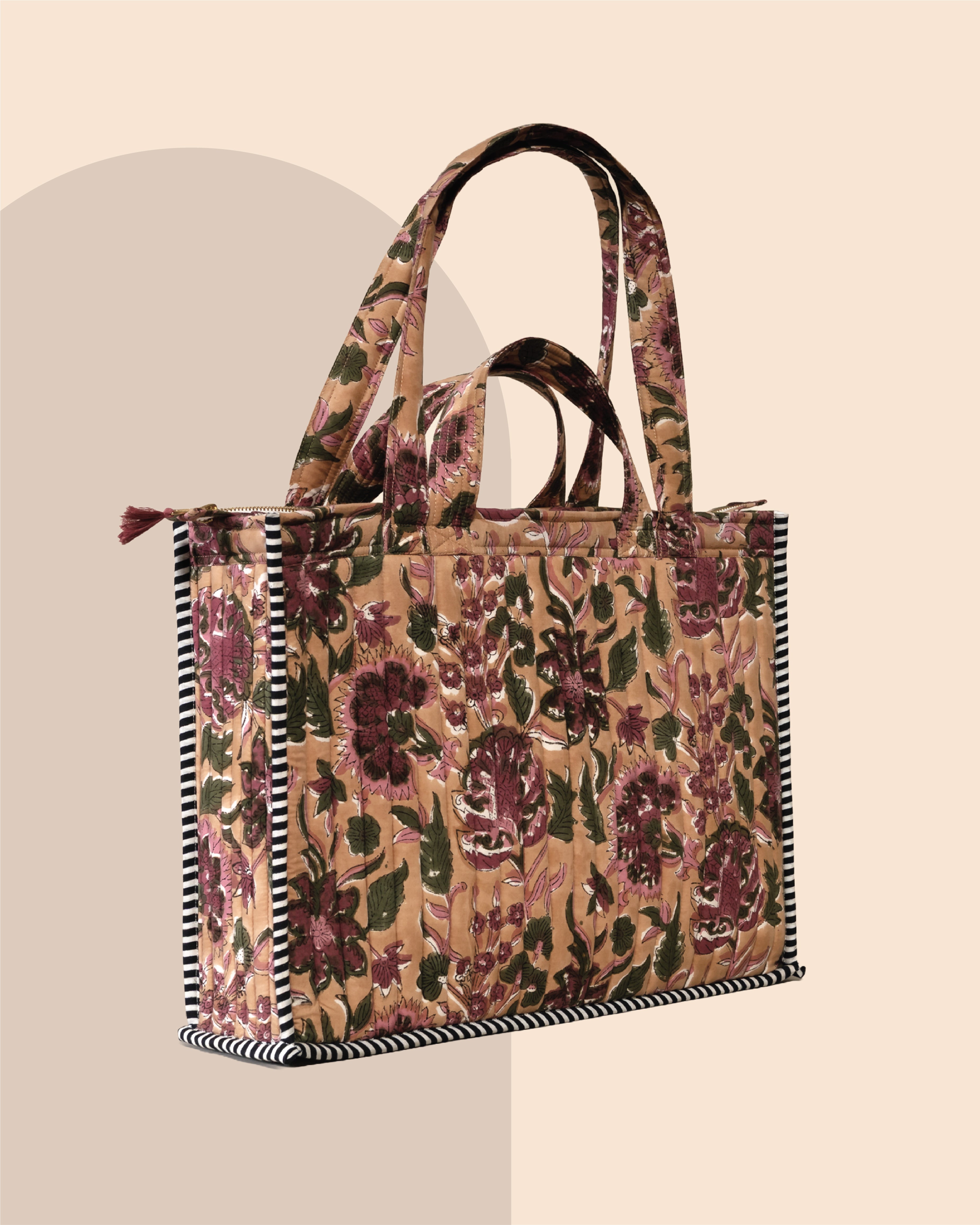 Plum Fiction - Handblock Printed Quilted Tote Bag