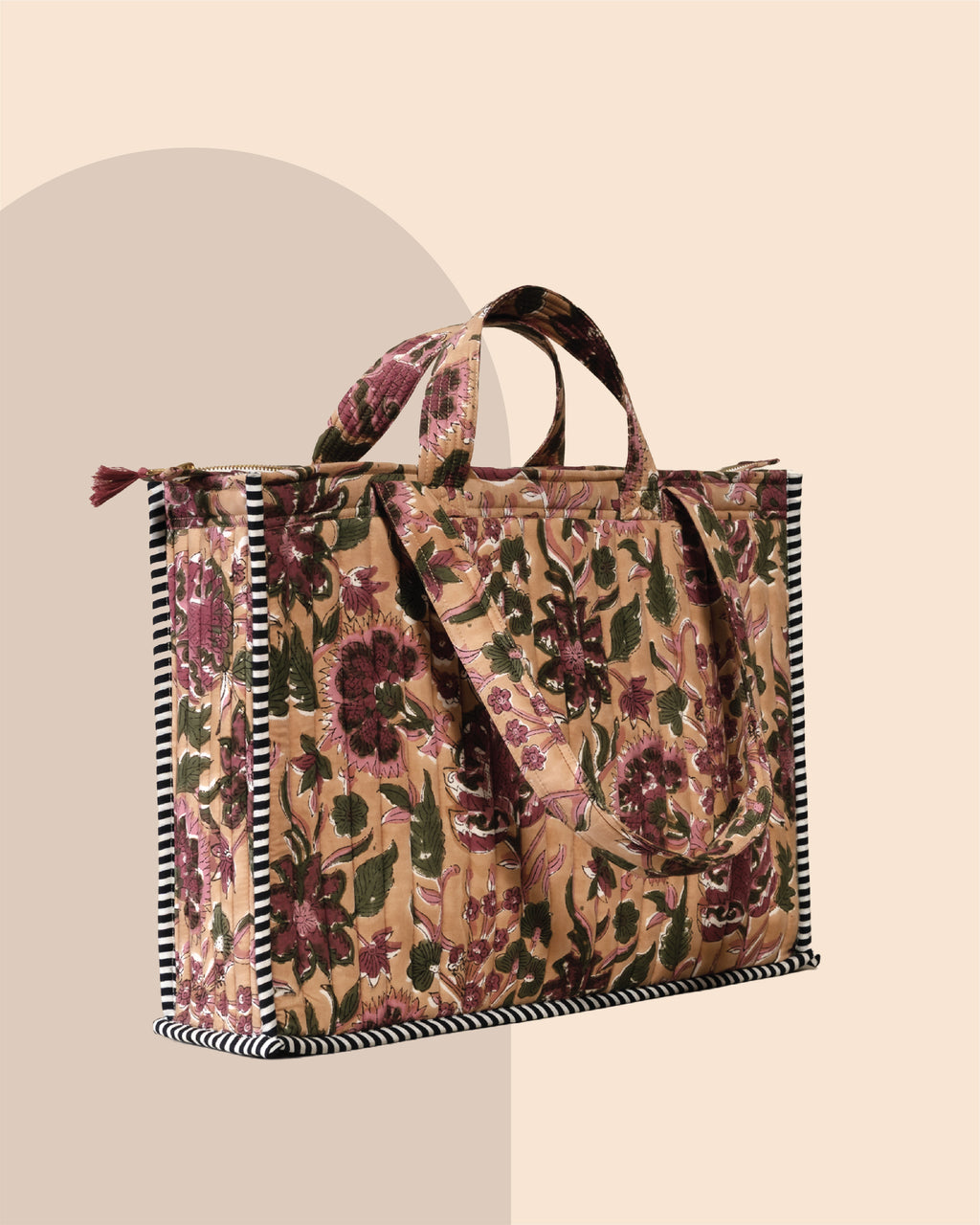 Plum Fiction - Handblock Printed Quilted Tote Bag