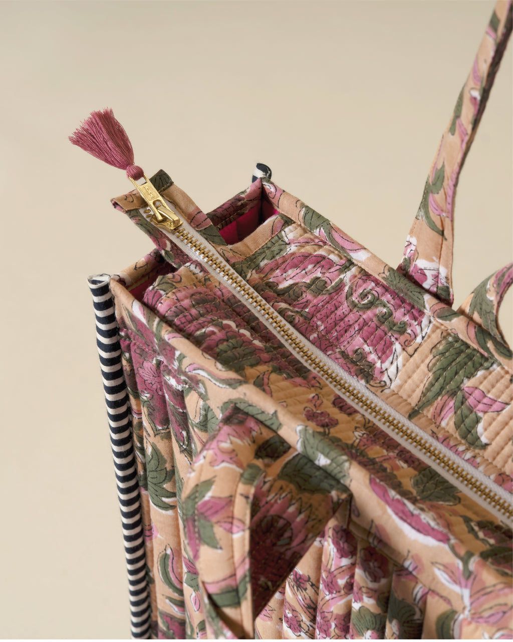 Plum Fiction - Handblock Printed Quilted Tote Bag