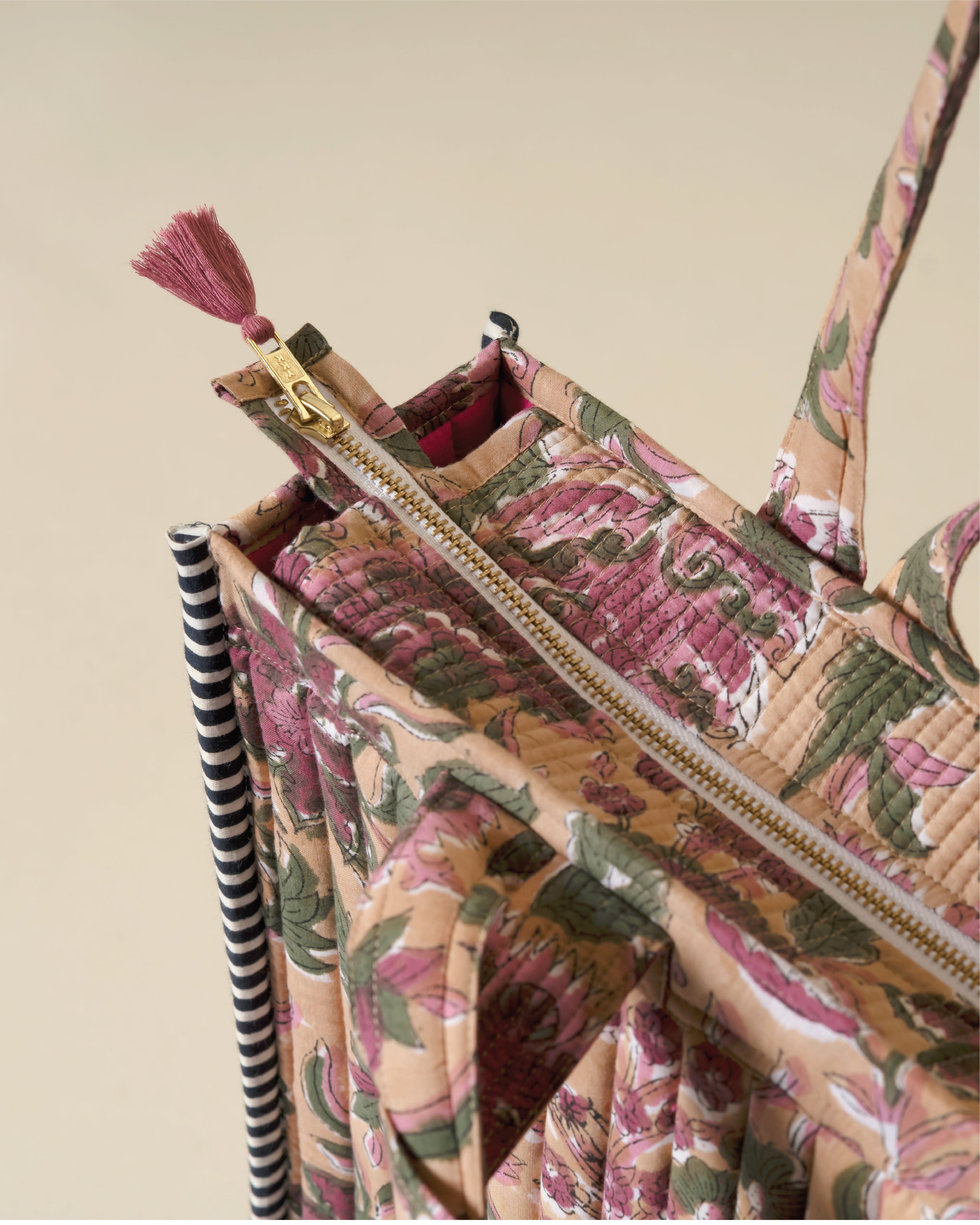 Plum Fiction - Handblock Printed Quilted Tote Bag