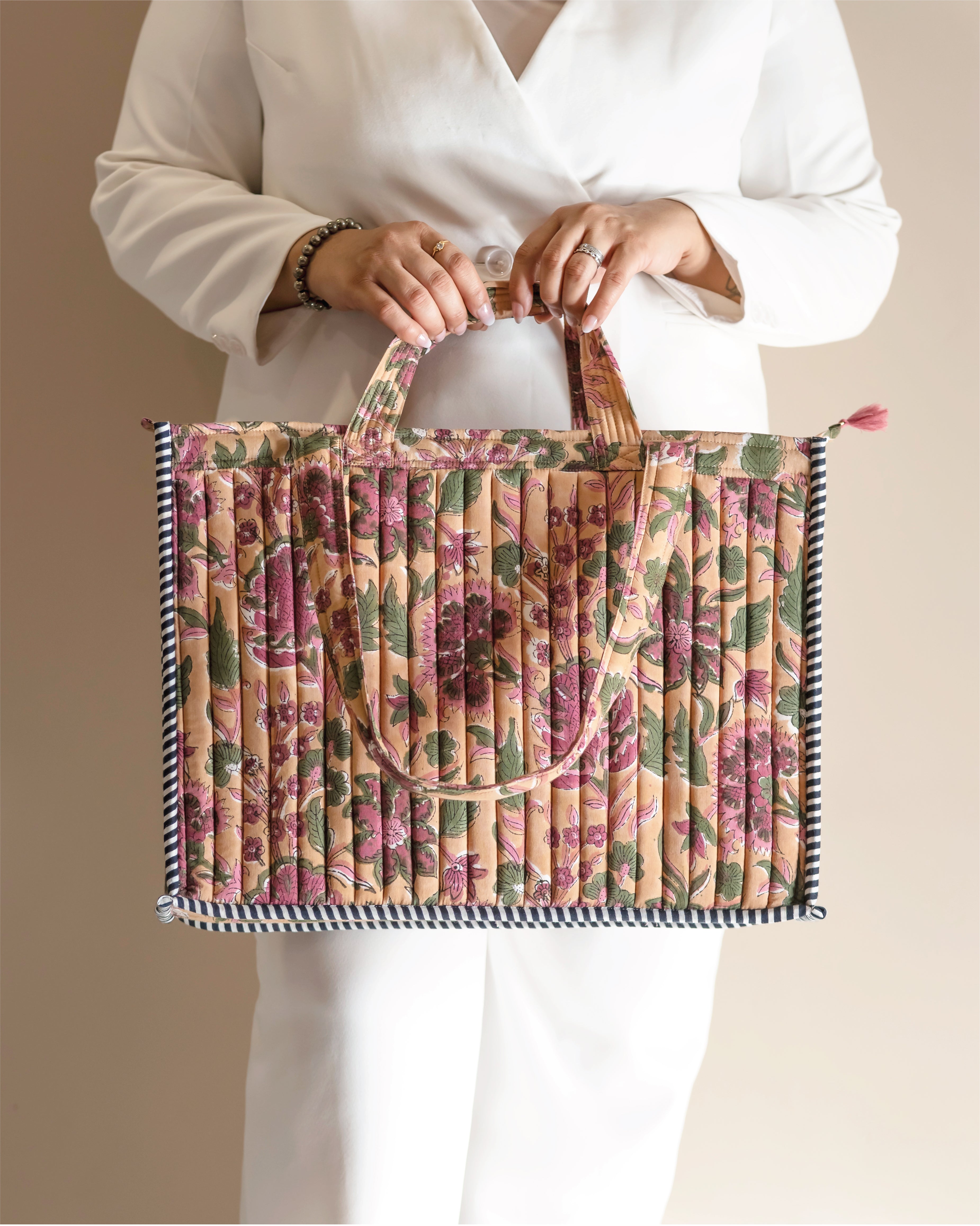 Plum Fiction - Handblock Printed Quilted Tote Bag