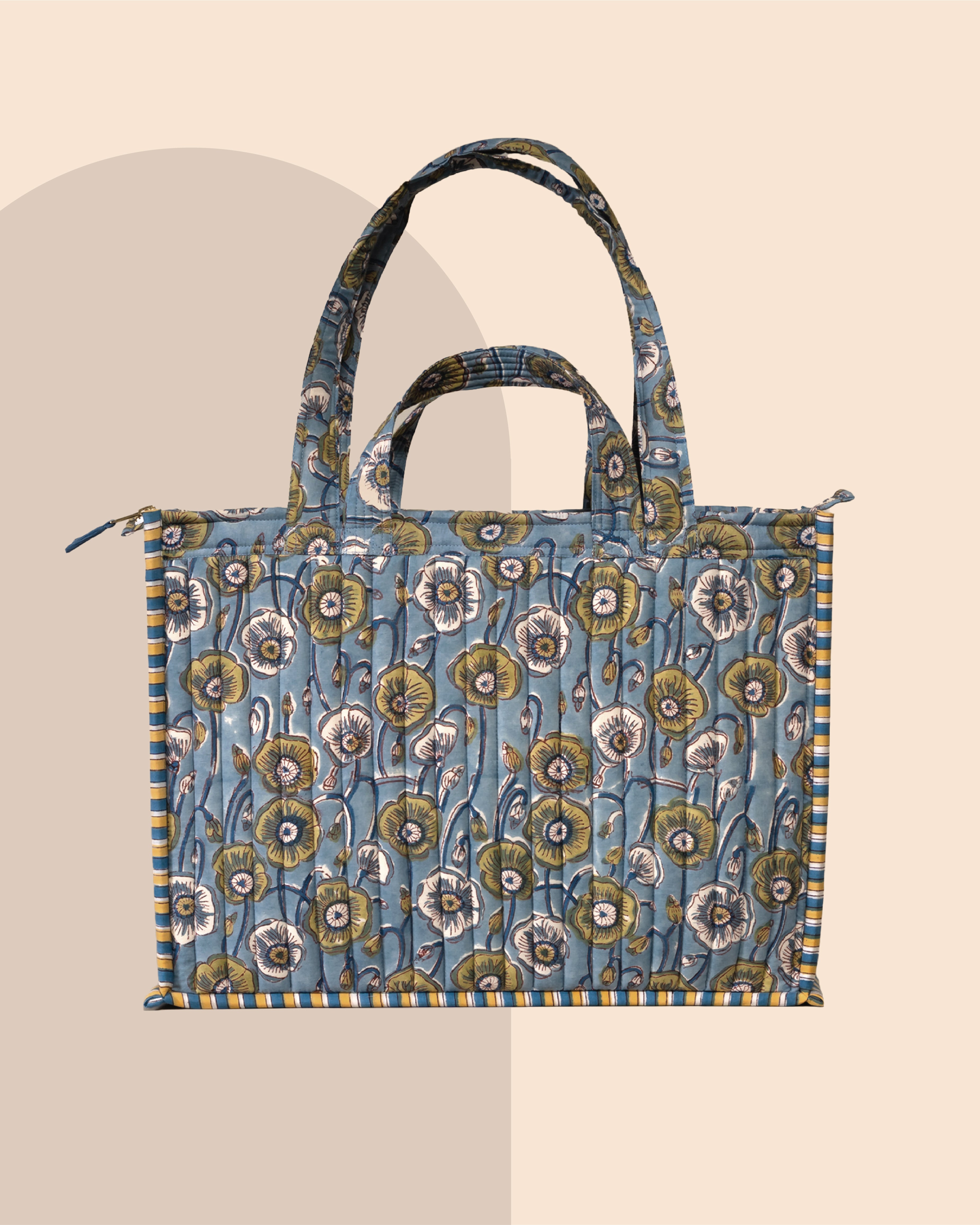 Poppin Off - Handblock Printed Quilted Tote Bag