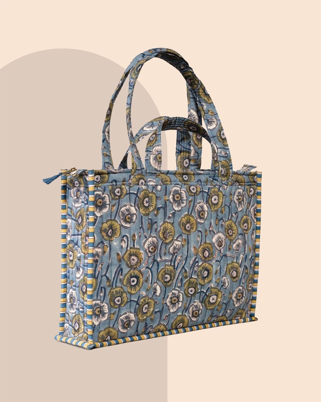 Poppin Off - Handblock Printed Quilted Tote Bag