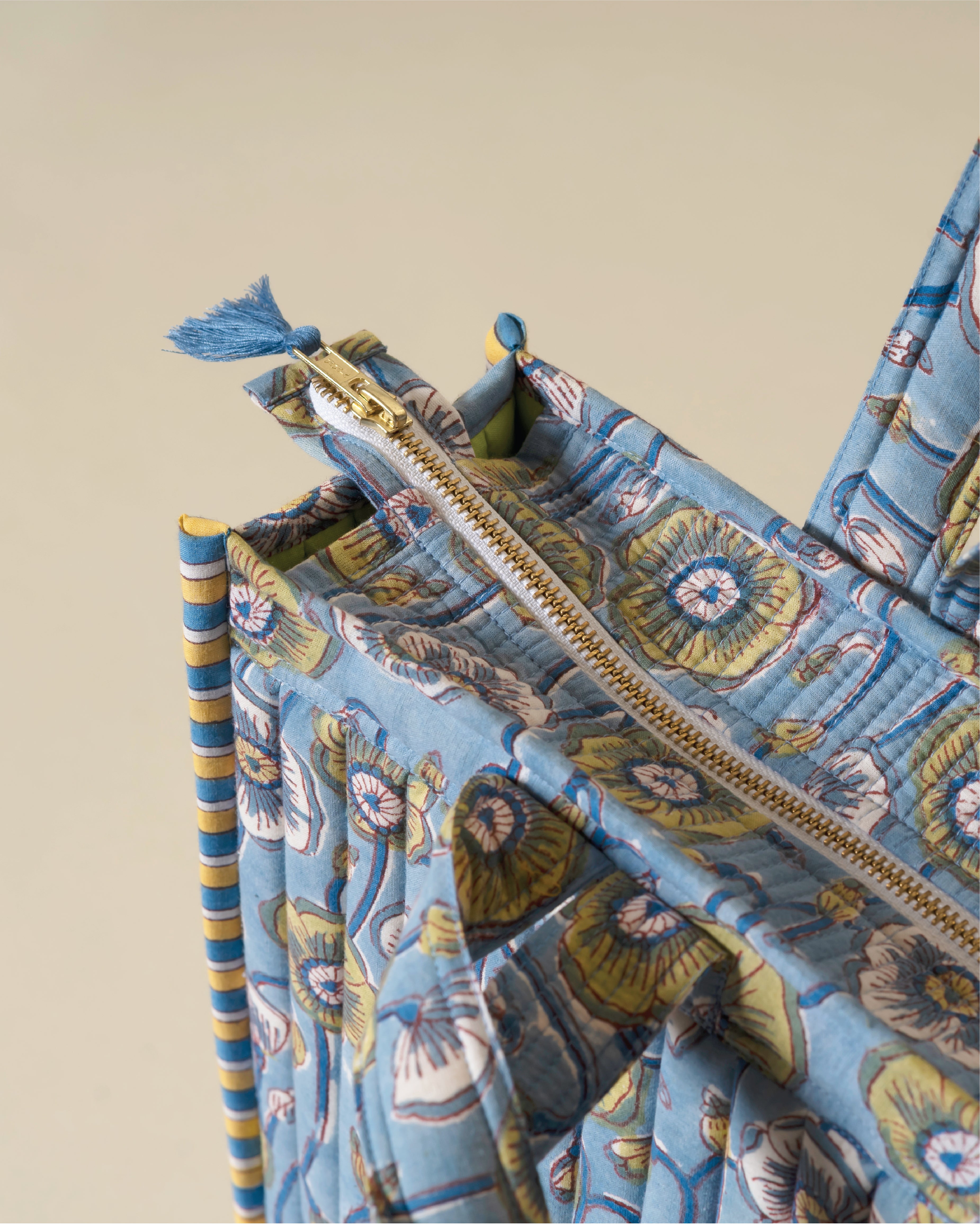 Poppin Off - Handblock Printed Quilted Tote Bag