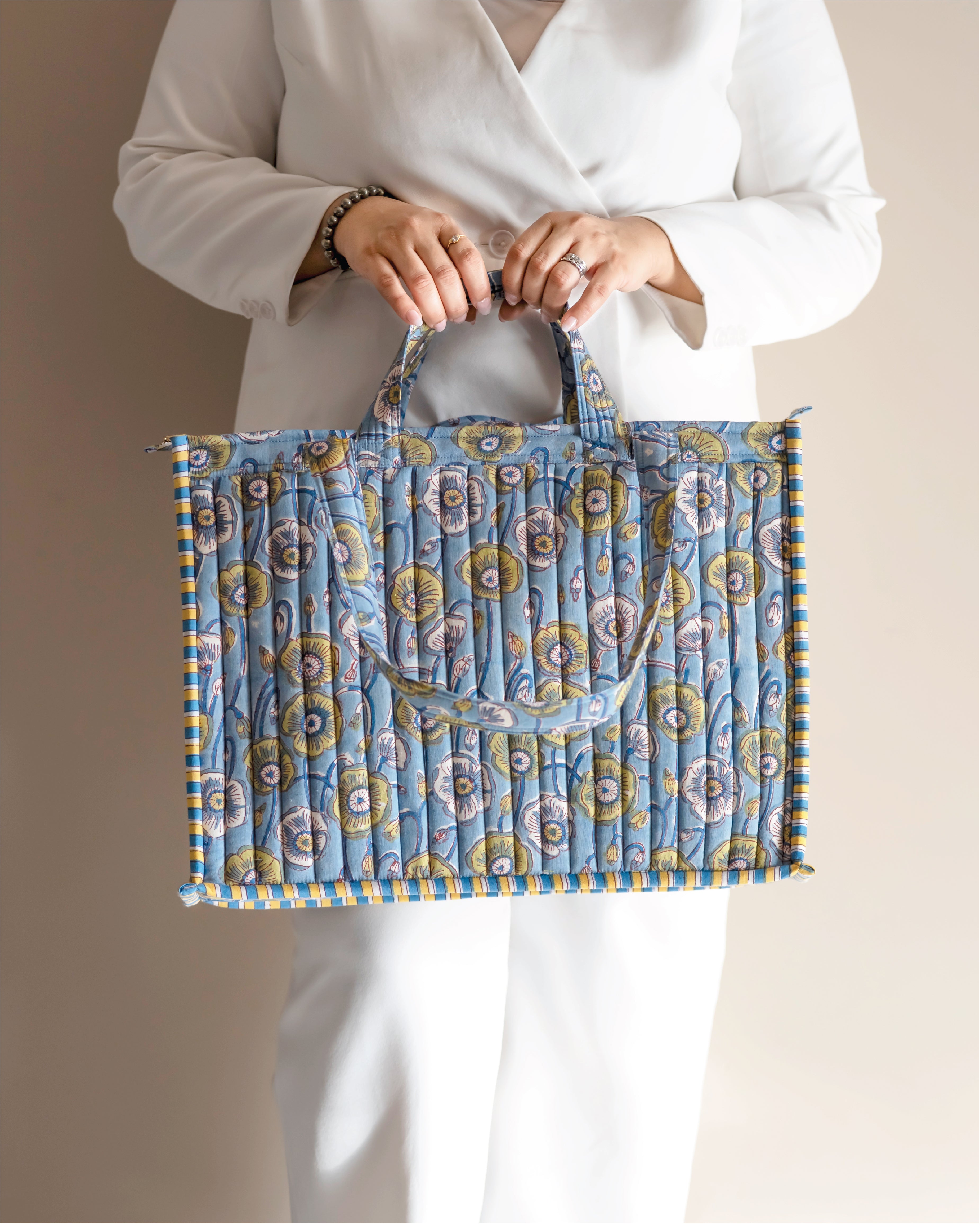 Poppin Off - Handblock Printed Quilted Tote Bag