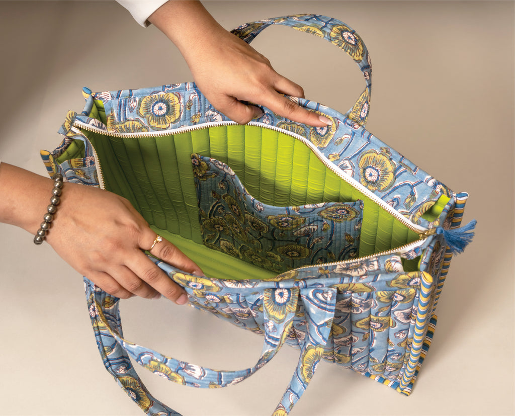 Poppin Off - Handblock Printed Quilted Tote Bag