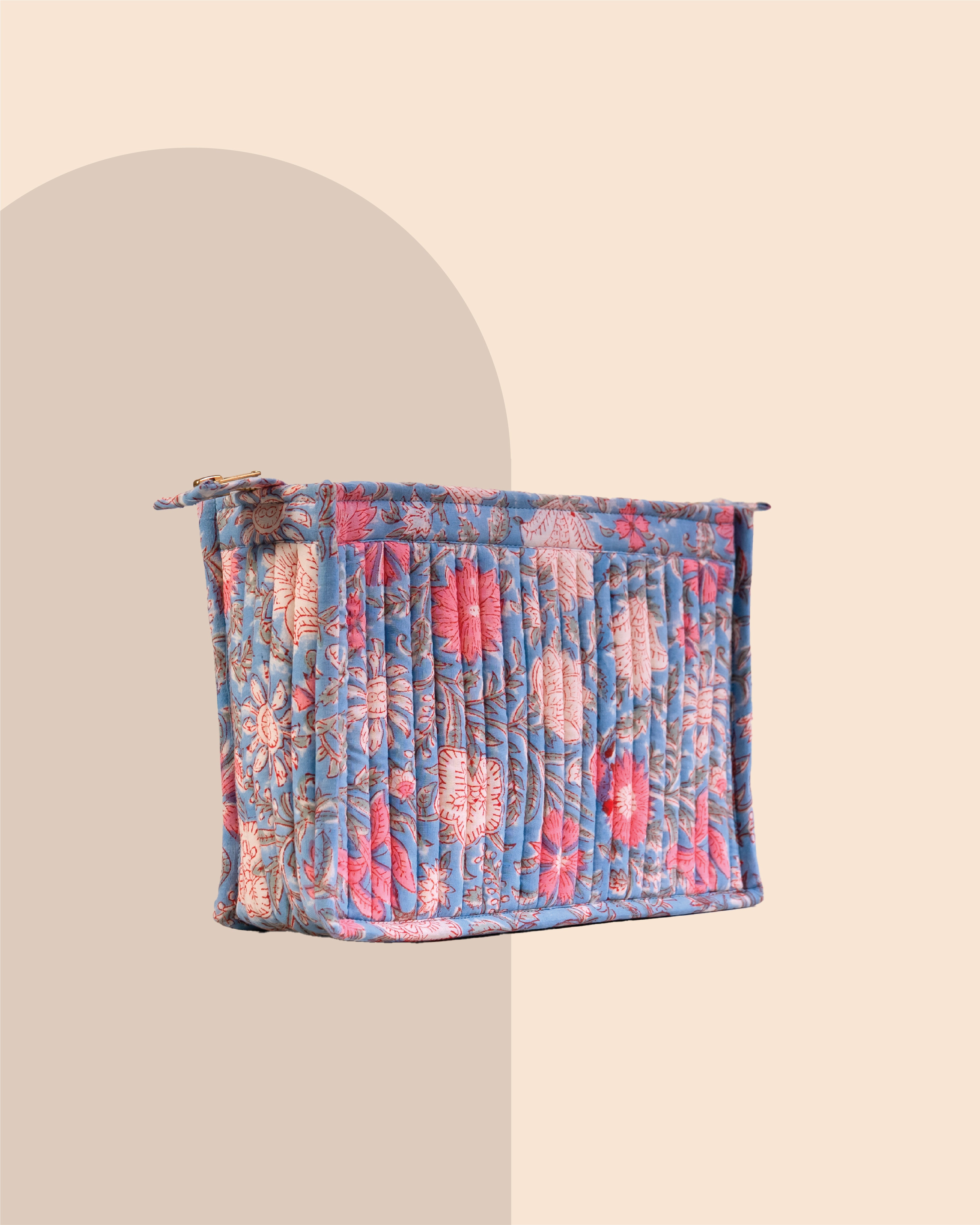 Powder Blue - Handblock Printed Quilted Pouch Trio