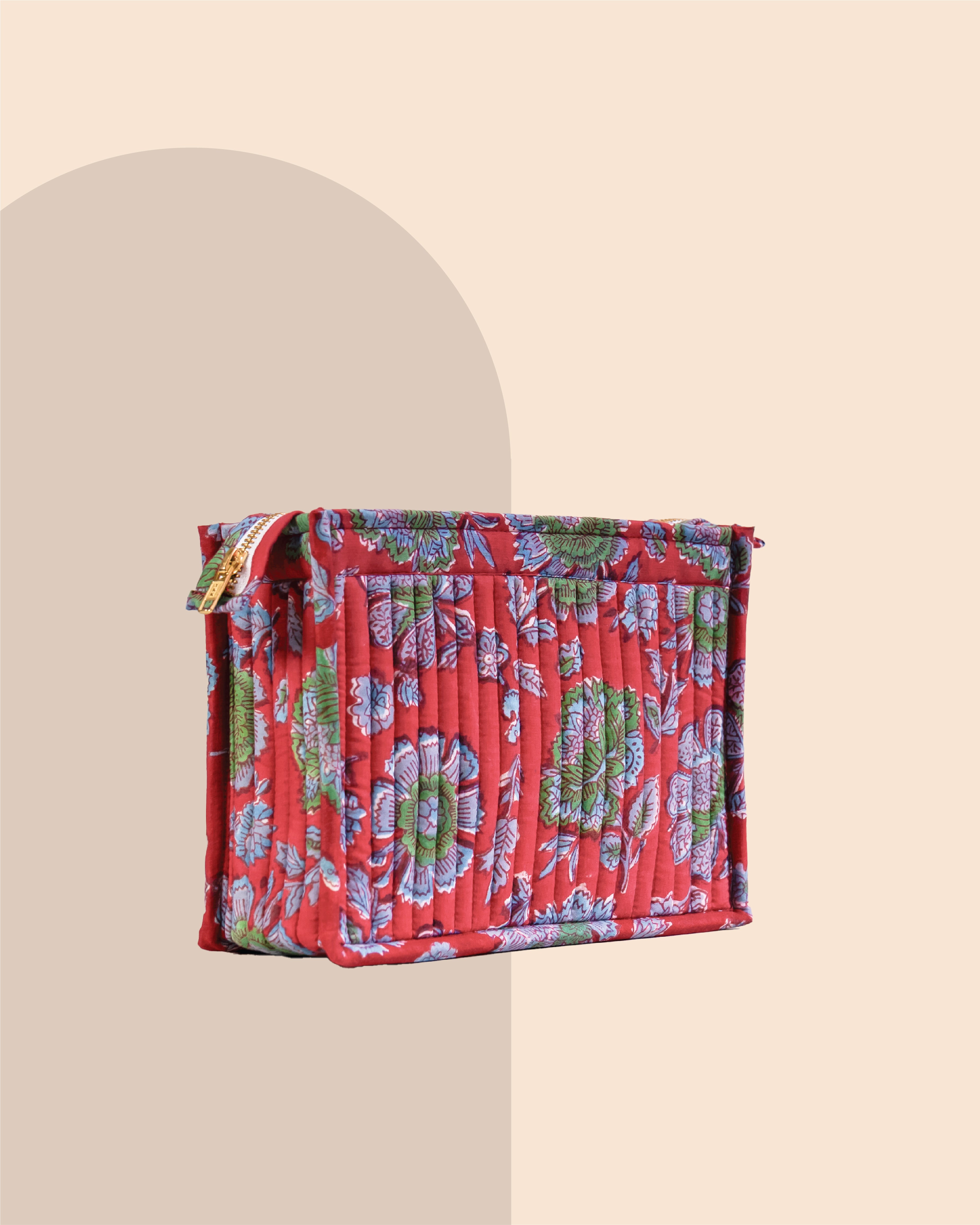 Ruby Garden - Handblock Printed Quilted Pouch Trio