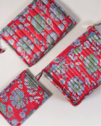 Ruby Garden - Handblock Printed Quilted Pouch Trio