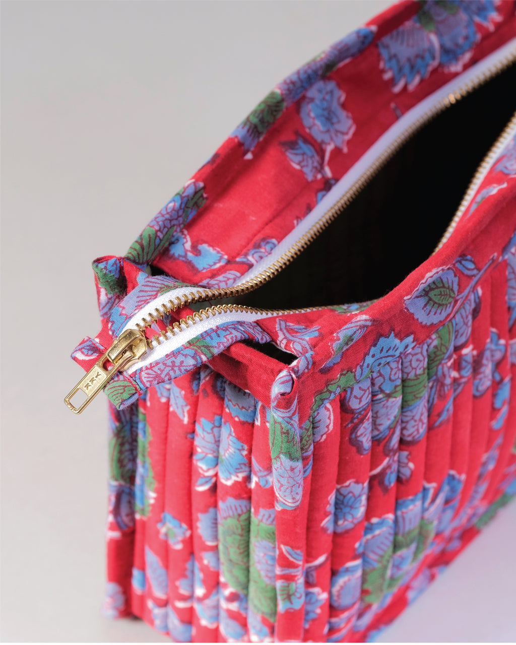Ruby Garden - Handblock Printed Quilted Pouch Trio