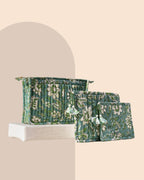 Sage Garden - Handblock Printed Quilted Pouch Trio
