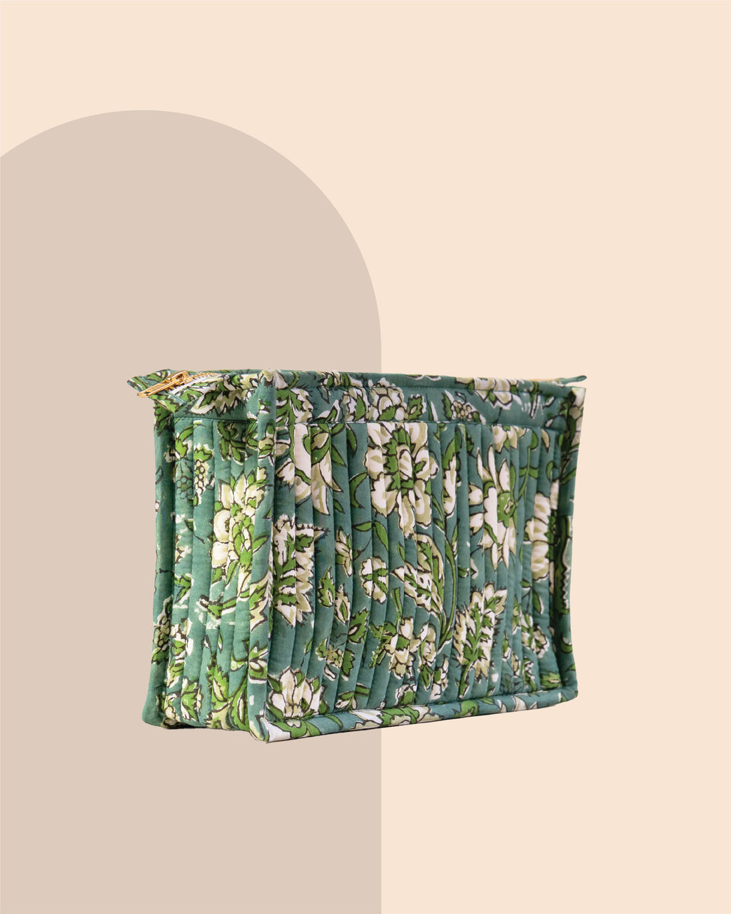 Sage Garden - Handblock Printed Quilted Pouch Trio