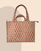 Soft Launch- Handblock Printed Quilted Tote Bag