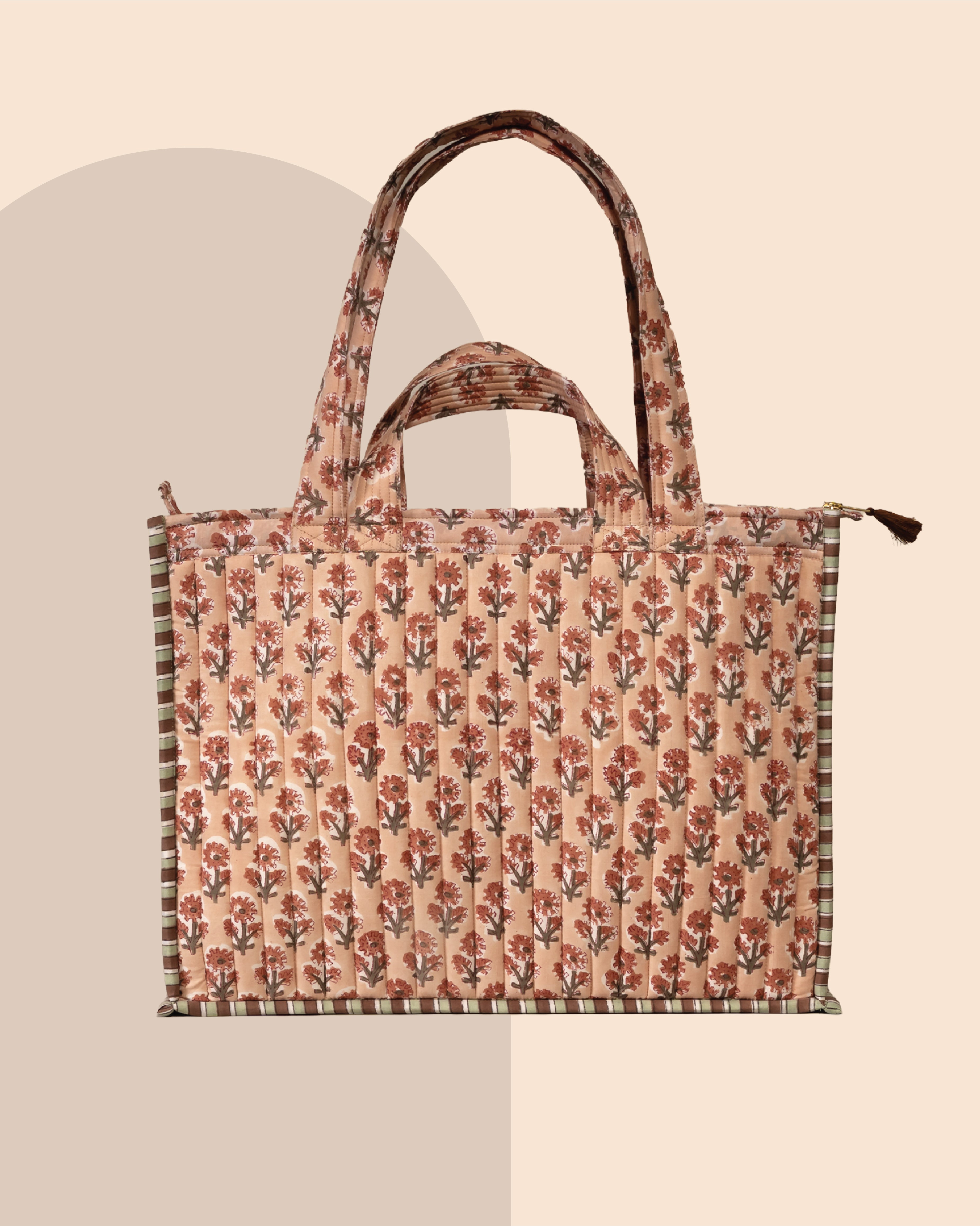 Soft Launch- Handblock Printed Quilted Tote Bag