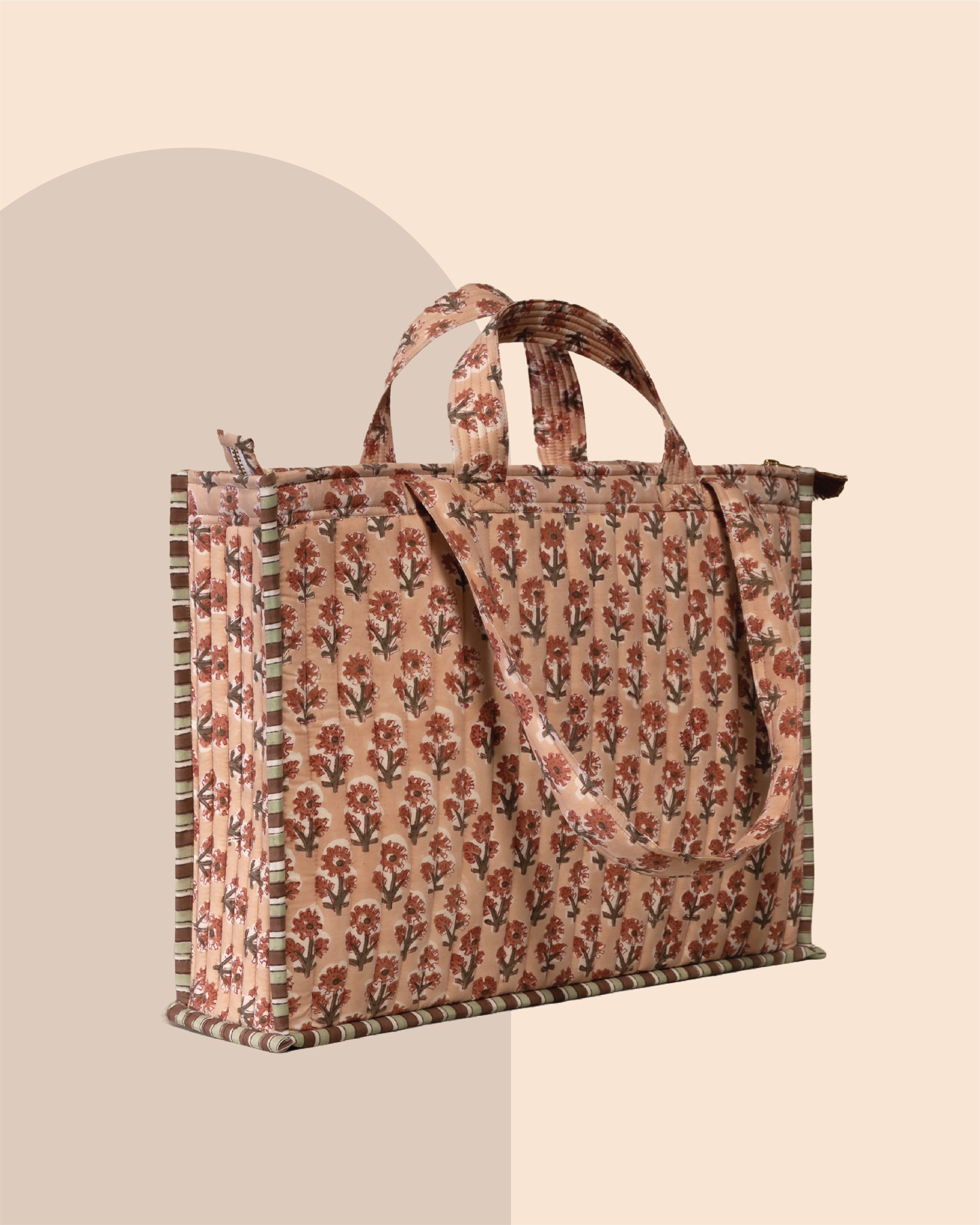 Soft Launch- Handblock Printed Quilted Tote Bag