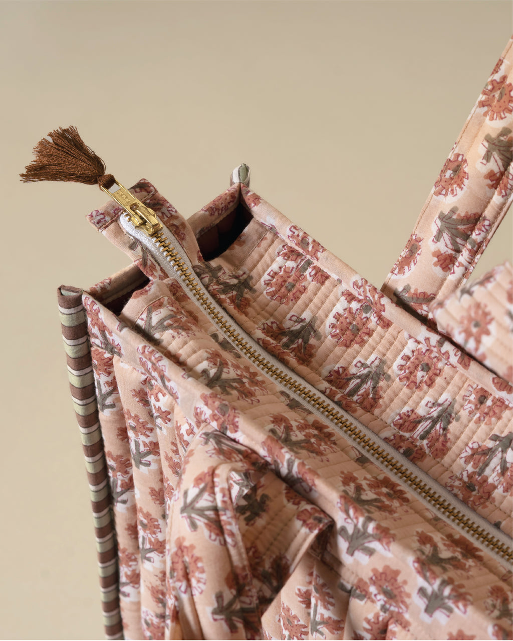 Soft Launch- Handblock Printed Quilted Tote Bag