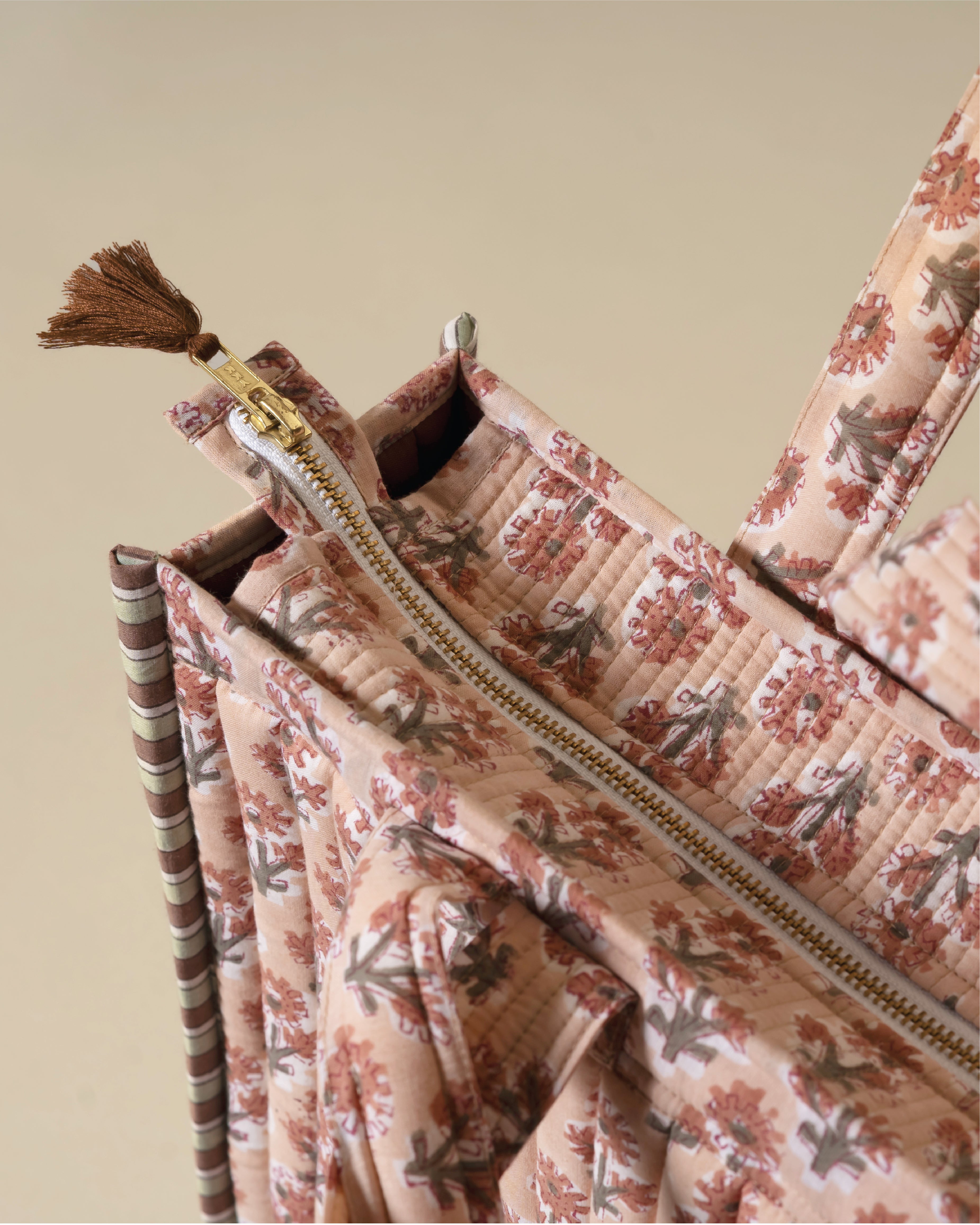 Soft Launch- Handblock Printed Quilted Tote Bag
