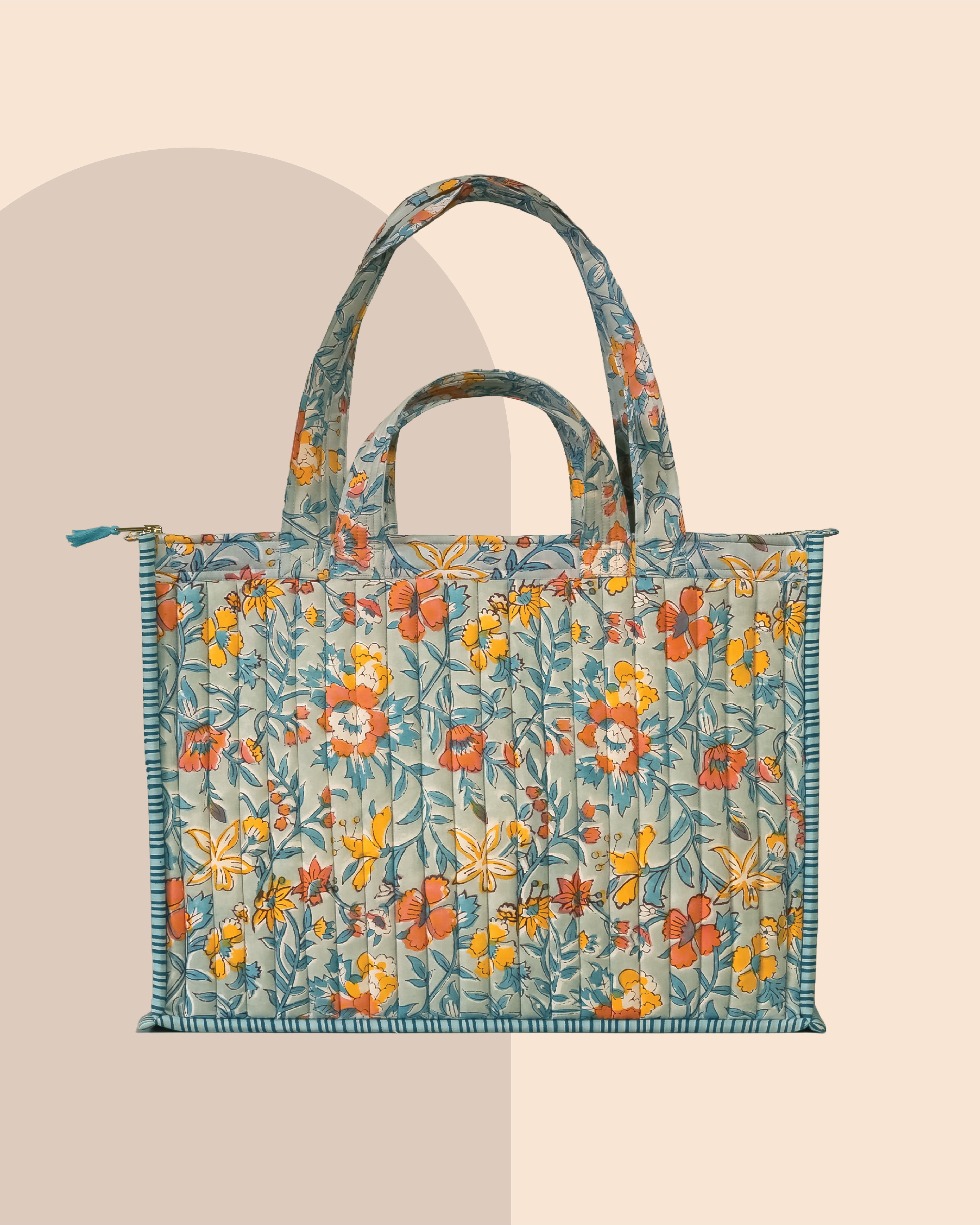 Sunday in Sicily - Handblock Printed Quilted Tote Bag