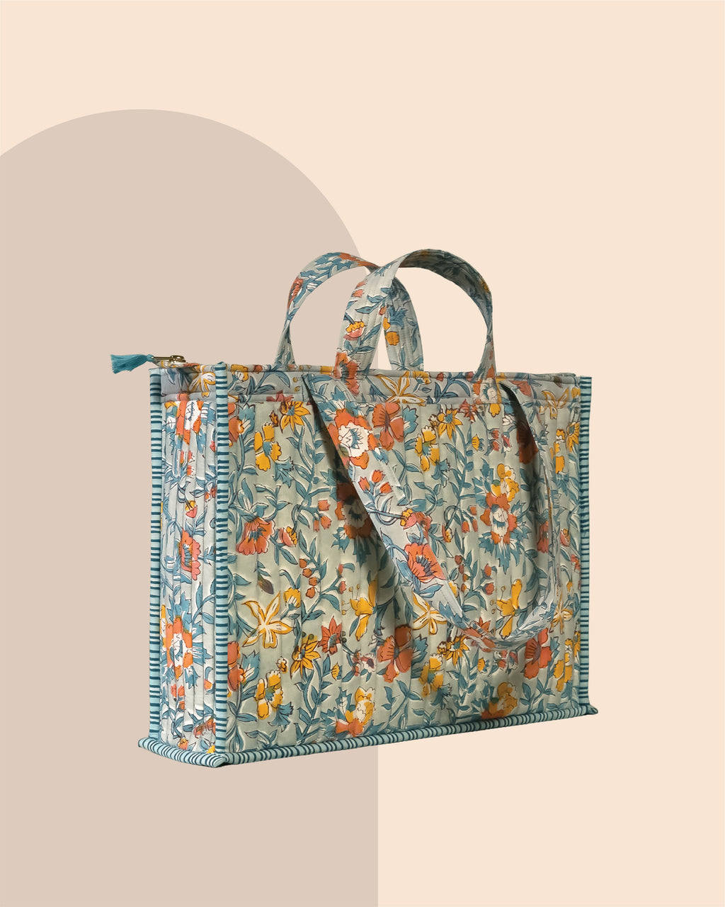 Sunday in Sicily - Handblock Printed Quilted Tote Bag