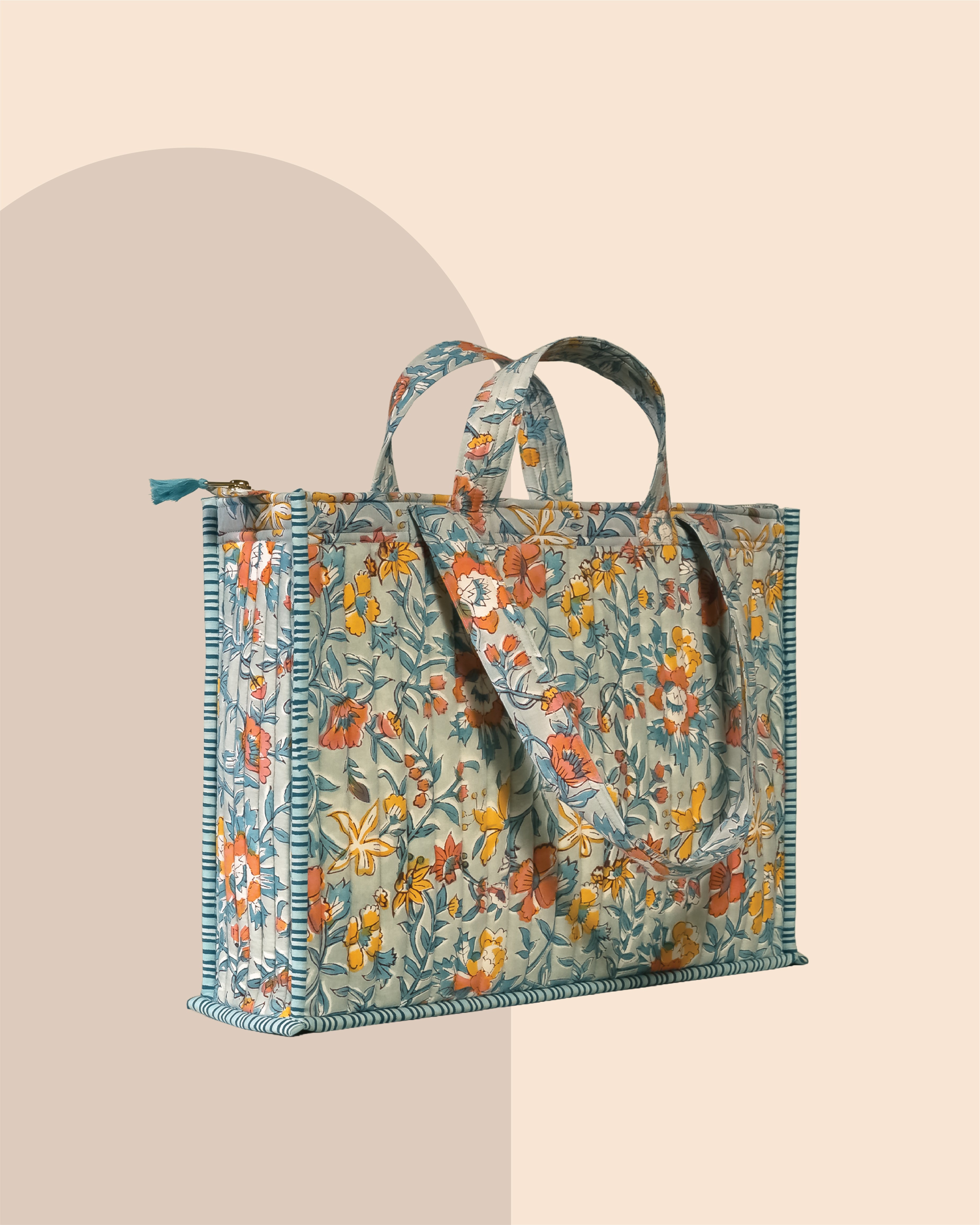 Sunday in Sicily - Handblock Printed Quilted Tote Bag