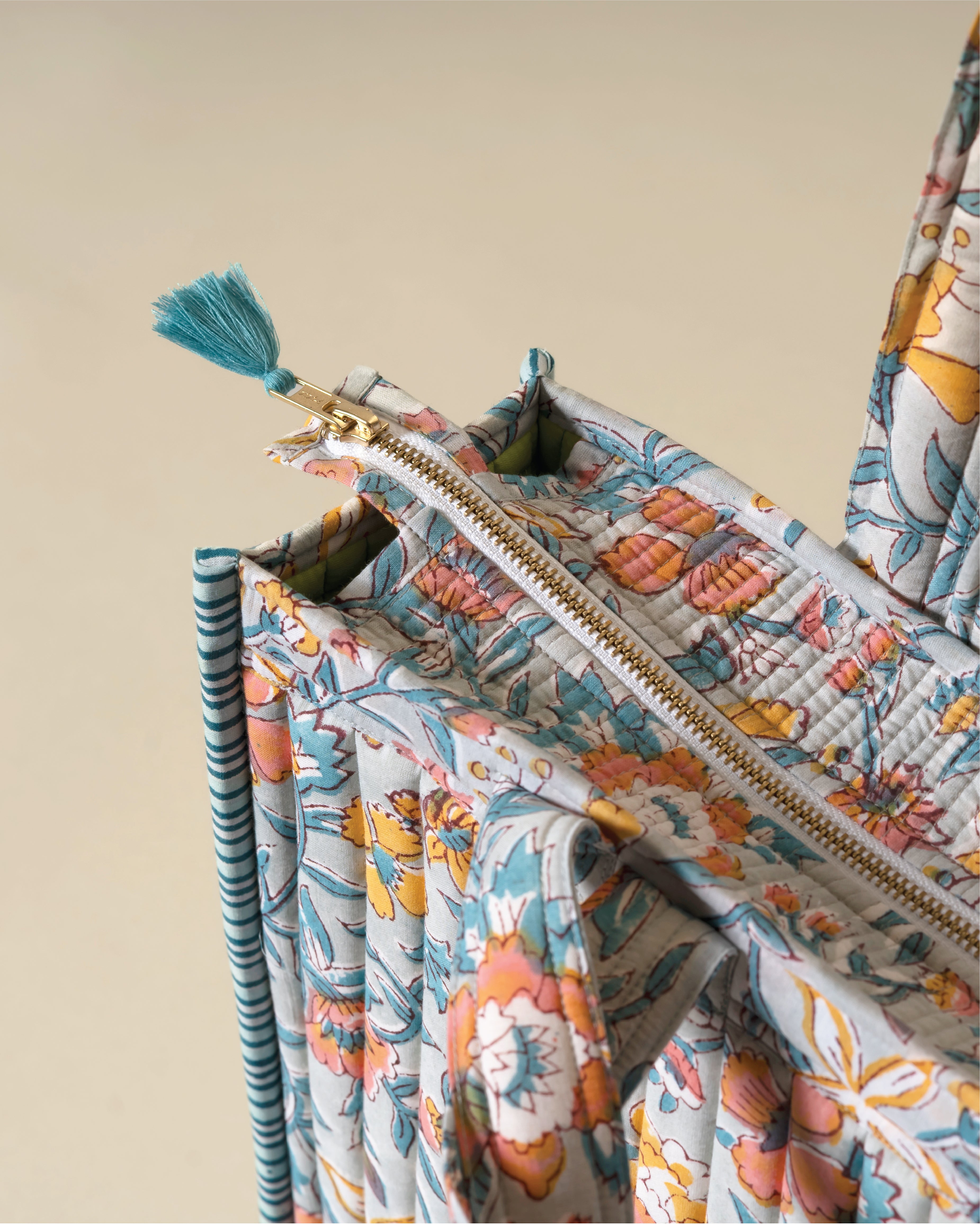 Sunday in Sicily - Handblock Printed Quilted Tote Bag