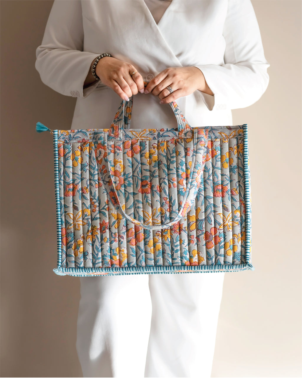 Sunday in Sicily - Handblock Printed Quilted Tote Bag
