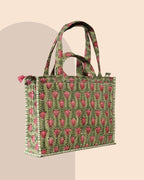 Tulip Therapy- Handblock Printed Quilted Tote Bag