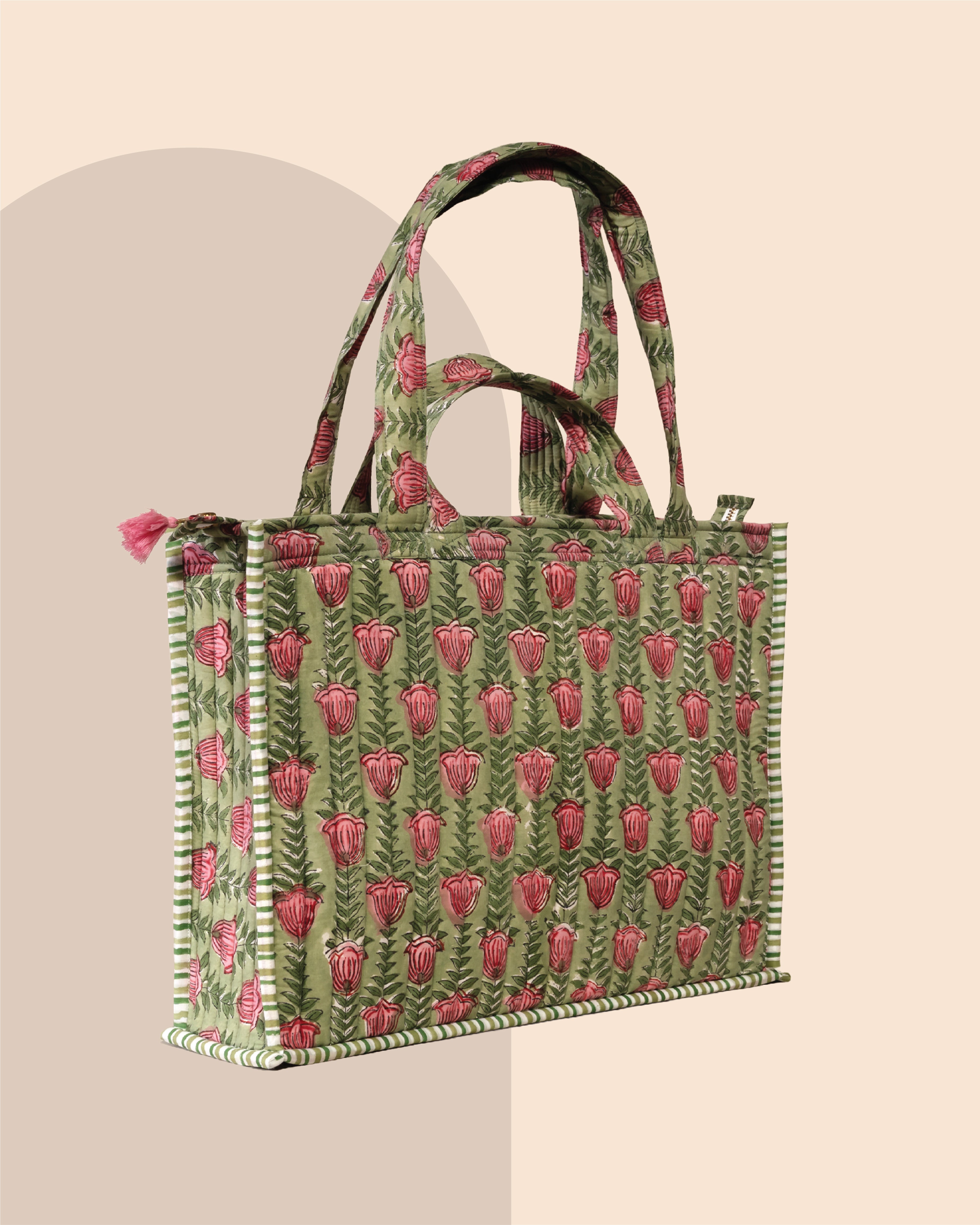 Tulip Therapy- Handblock Printed Quilted Tote Bag