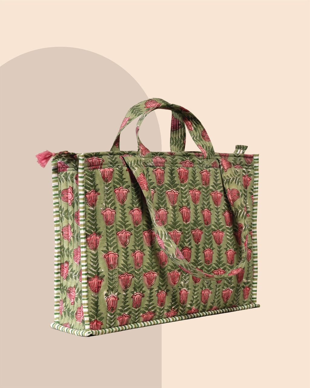 Tulip Therapy- Handblock Printed Quilted Tote Bag