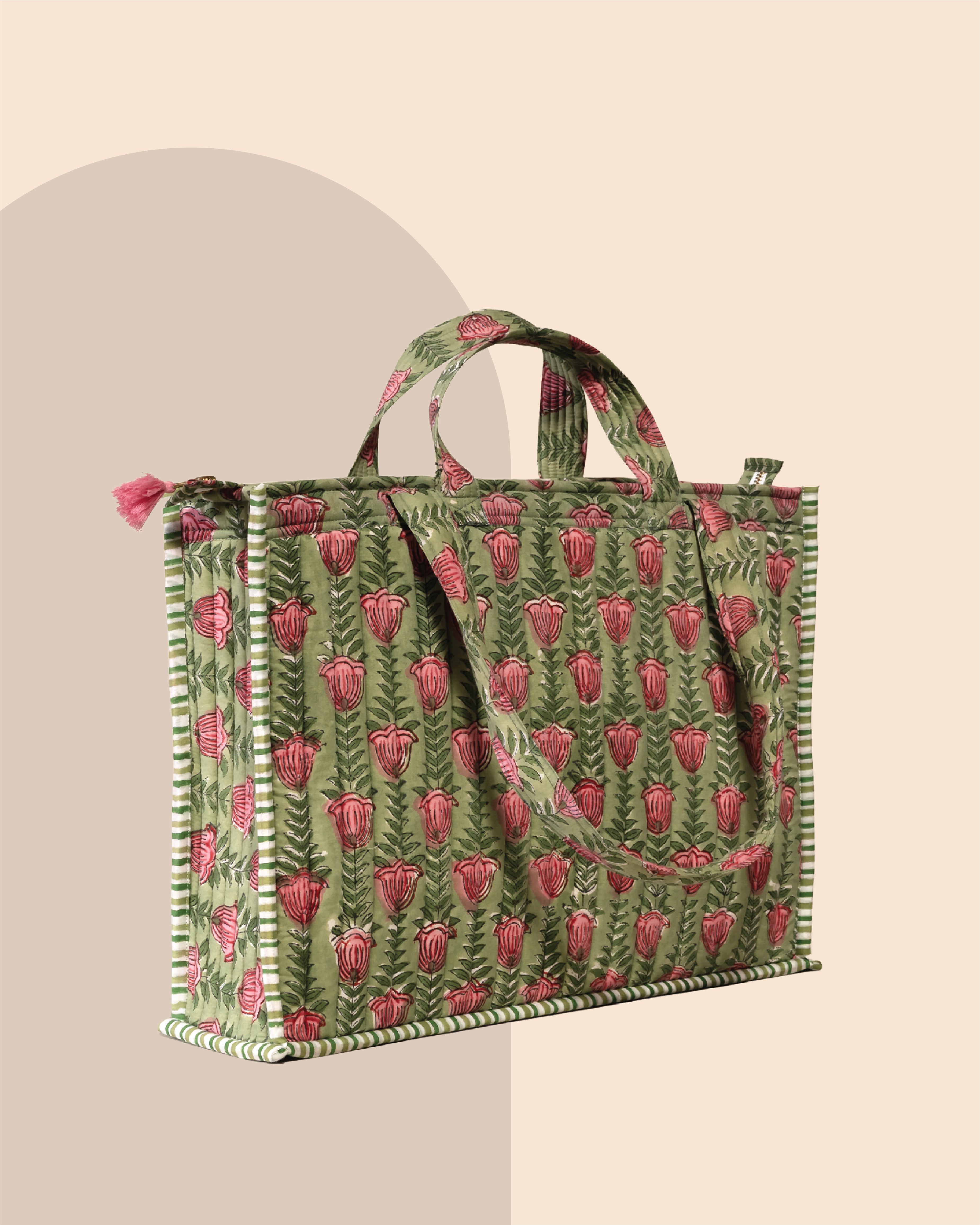Tulip Therapy- Handblock Printed Quilted Tote Bag