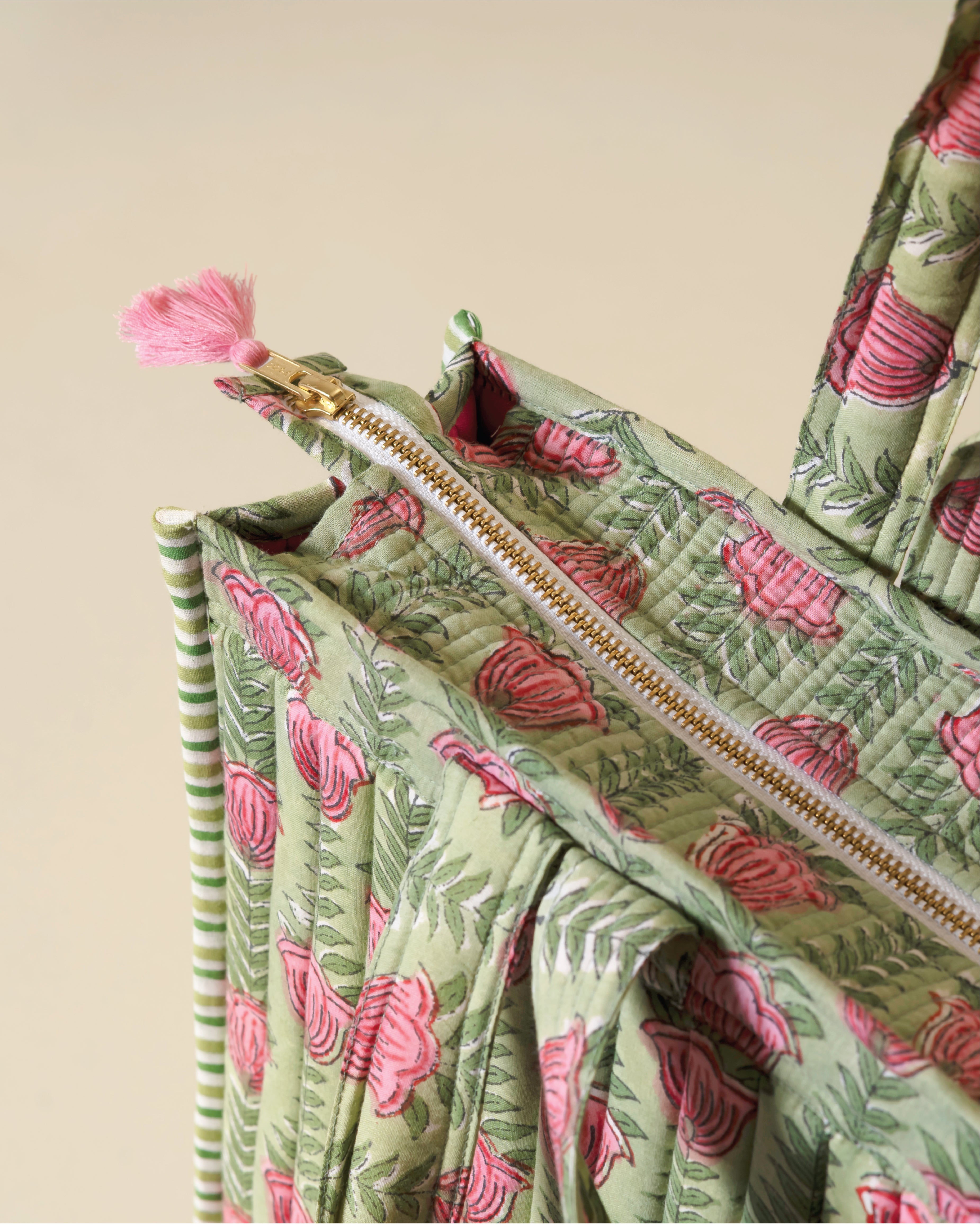 Tulip Therapy- Handblock Printed Quilted Tote Bag