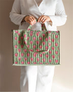 Tulip Therapy- Handblock Printed Quilted Tote Bag