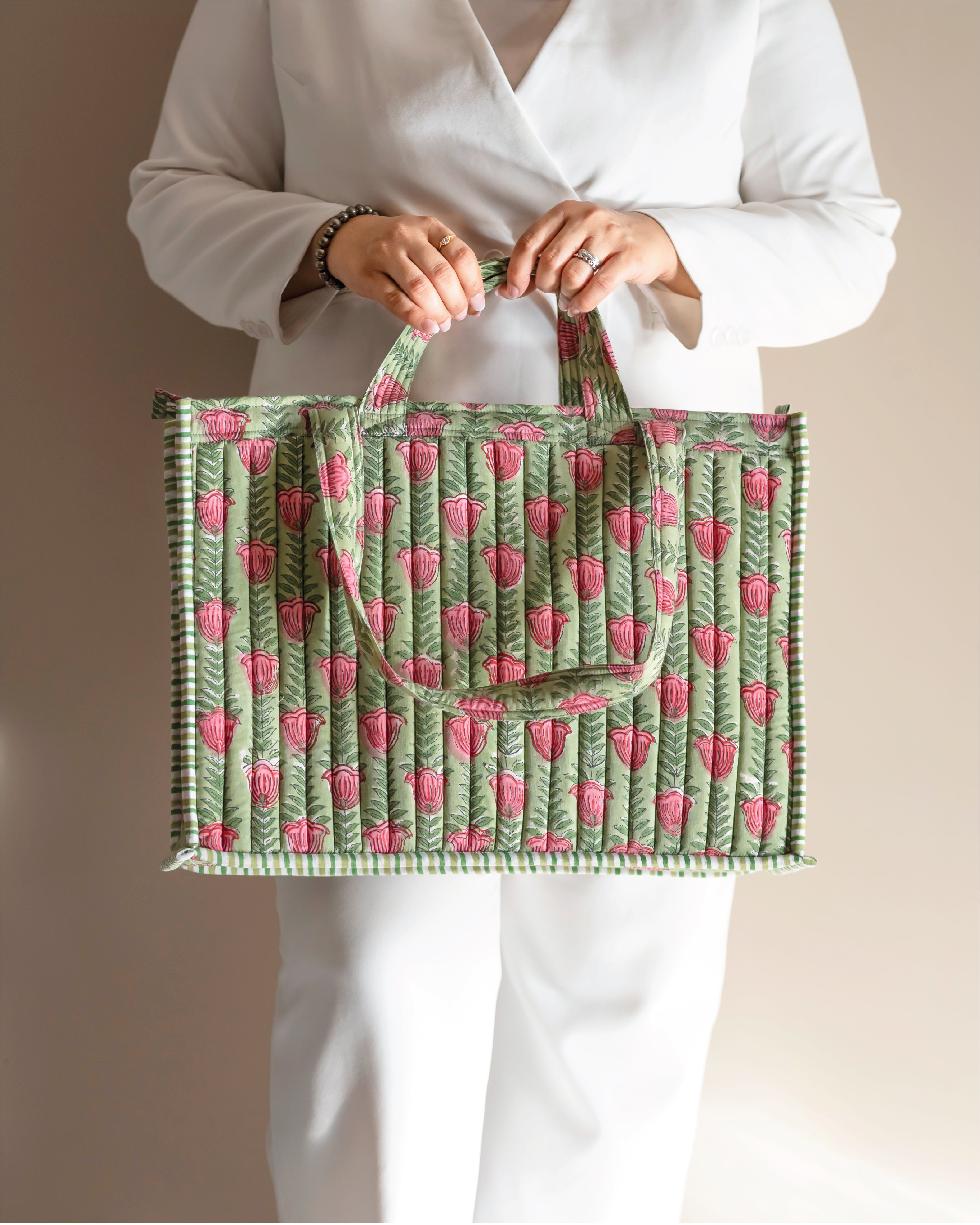 Tulip Therapy- Handblock Printed Quilted Tote Bag