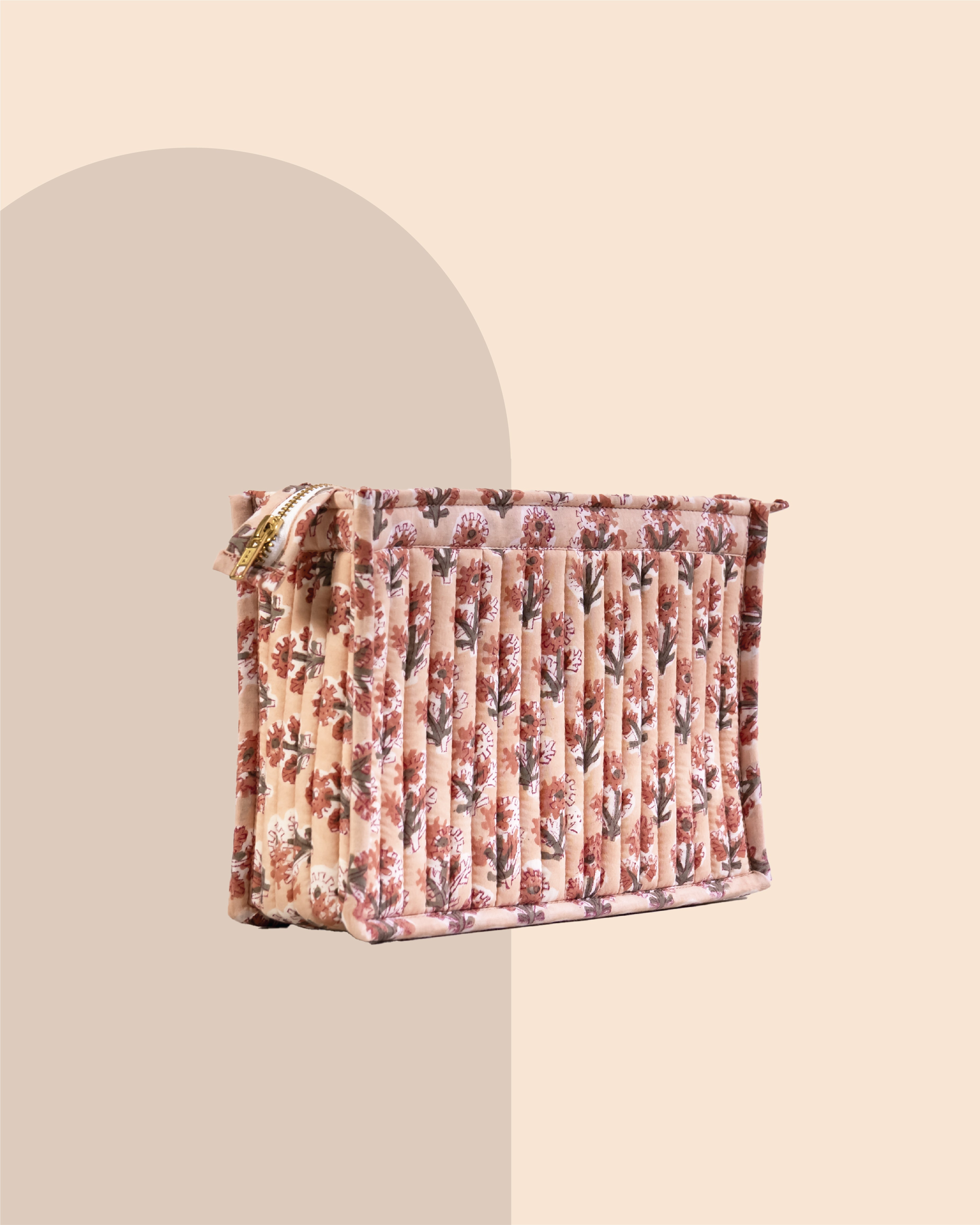 Vintage Peach - Handblock Printed Quilted Pouch Trio