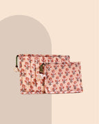 Vintage Peach - Handblock Printed Quilted Pouch Trio