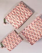 Vintage Peach - Handblock Printed Quilted Pouch Trio