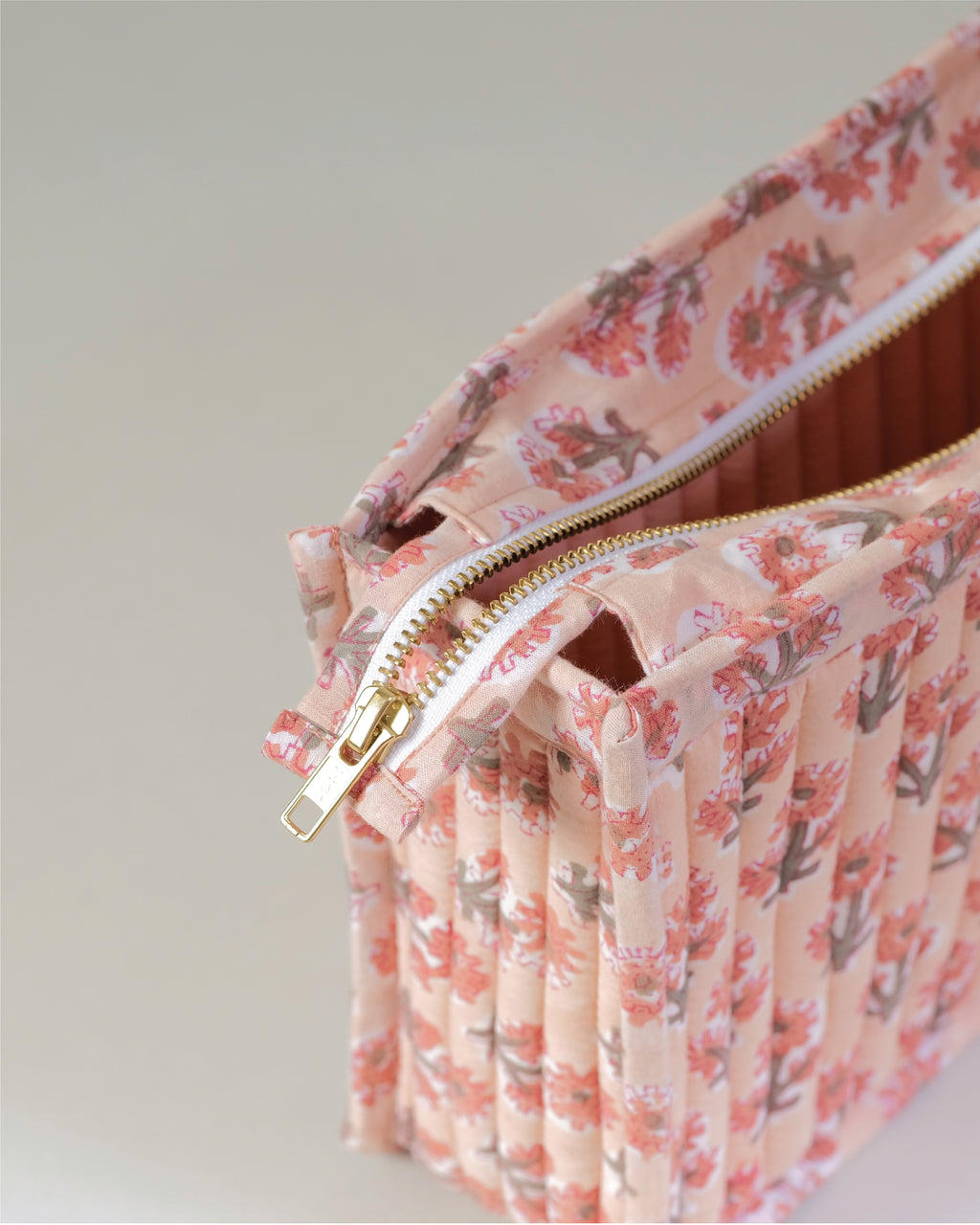 Vintage Peach - Handblock Printed Quilted Pouch Trio