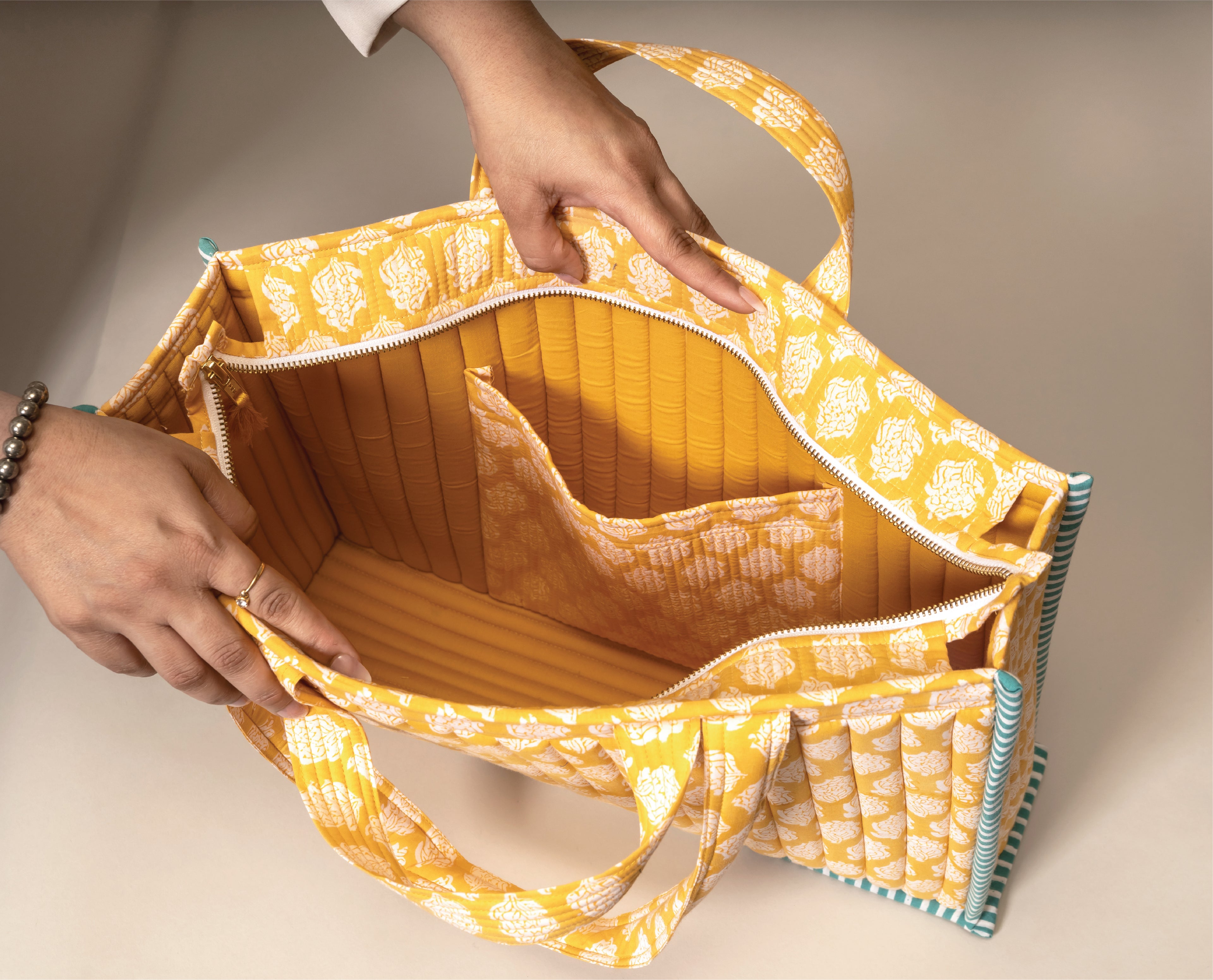 Vitamin DUH - Handblock Printed Quilted Tote Bag