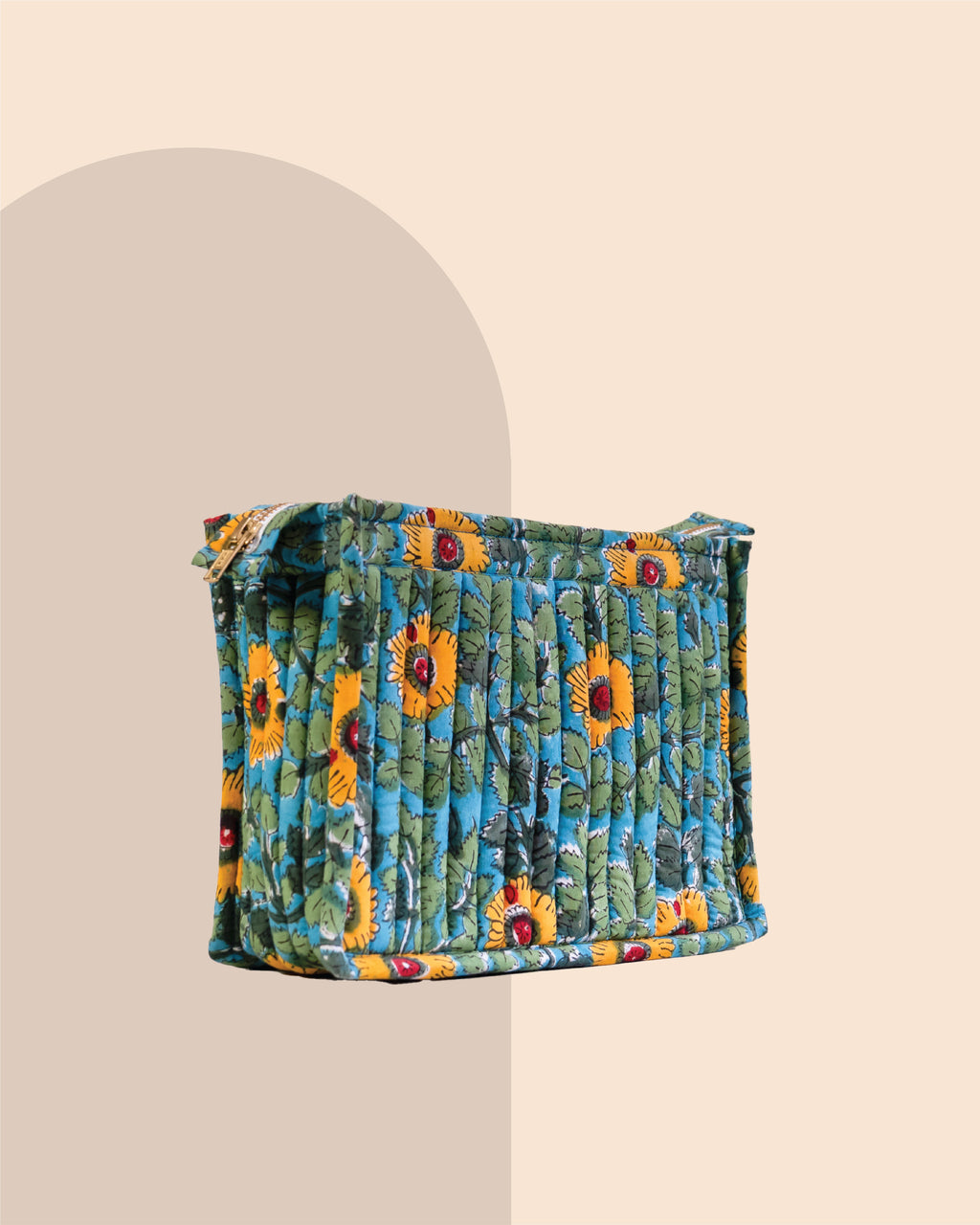 Yellow Poppy - Handblock Printed Quilted Pouch Trio