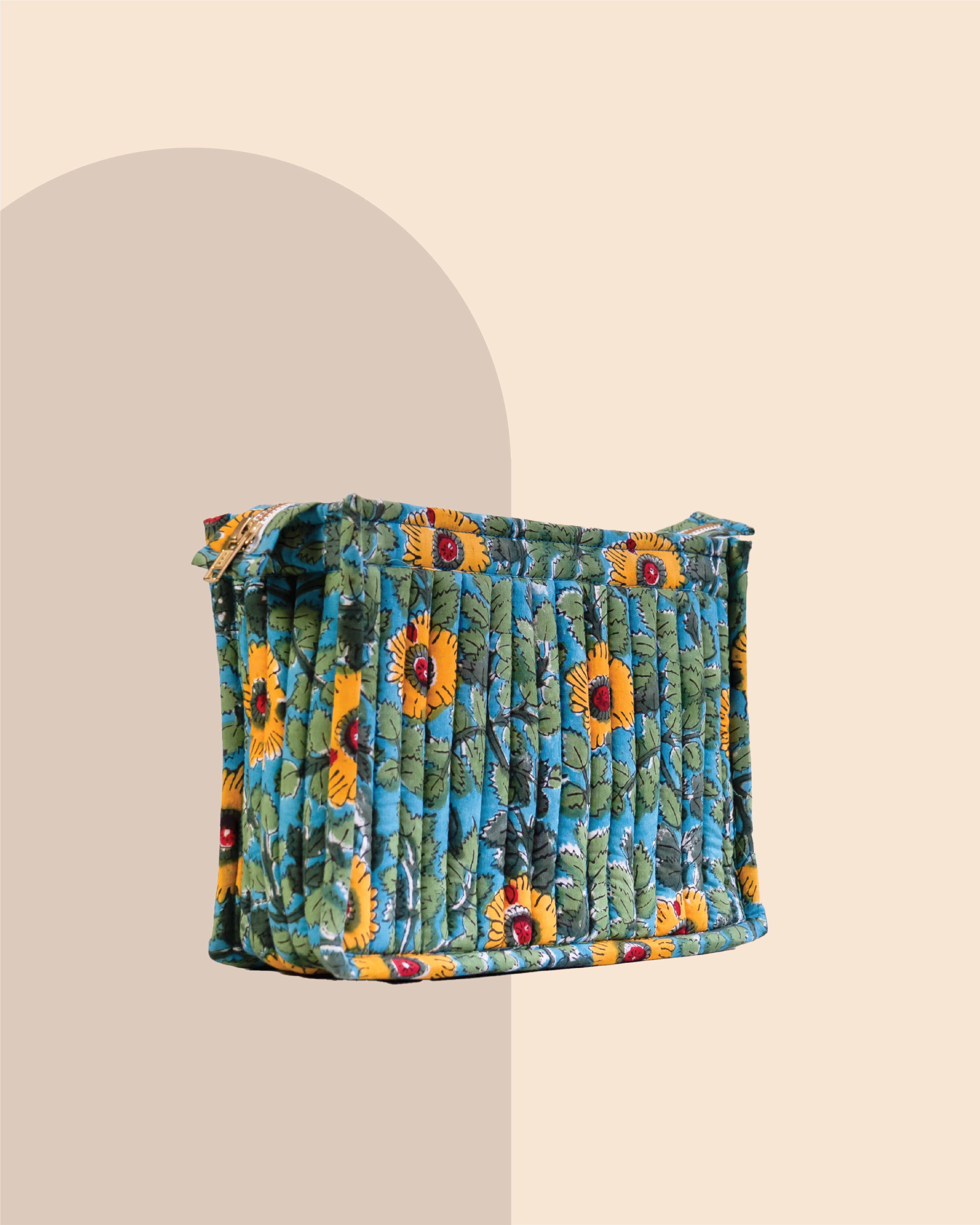 Yellow Poppy - Handblock Printed Quilted Pouch Trio