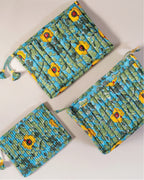 Yellow Poppy - Handblock Printed Quilted Pouch Trio