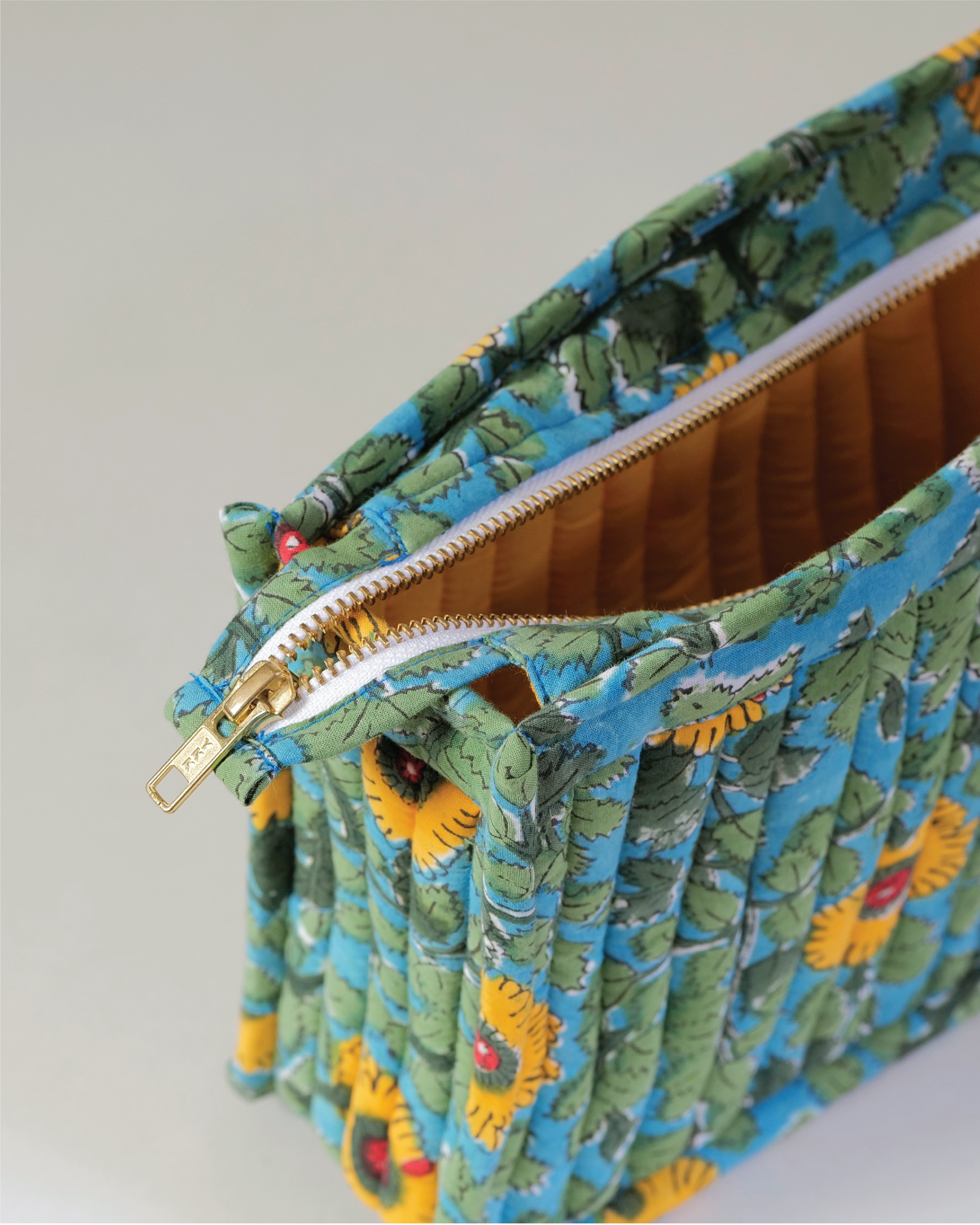 Yellow Poppy - Handblock Printed Quilted Pouch Trio